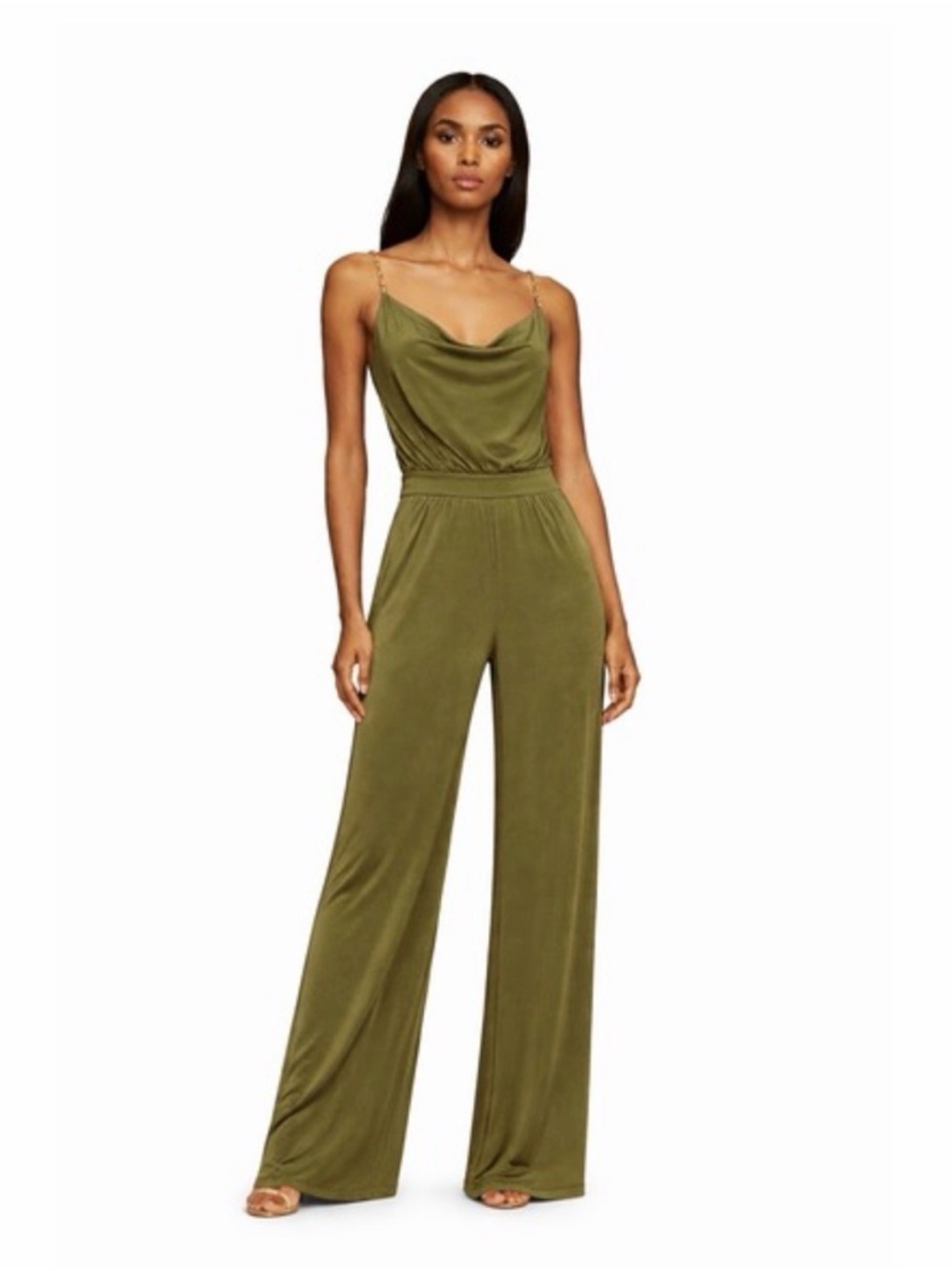Jason Wu Emmett Jersey Cowl Neck Sleeveless Jumpsuit Olive Green M